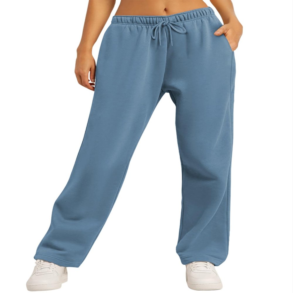 AUTOMET Women's Wide Leg Sweatpants Fleece Lined Baggy Straight Leg Lounge Pants Fall Outfits Athletic Joggers with Pockets LightBlue XL