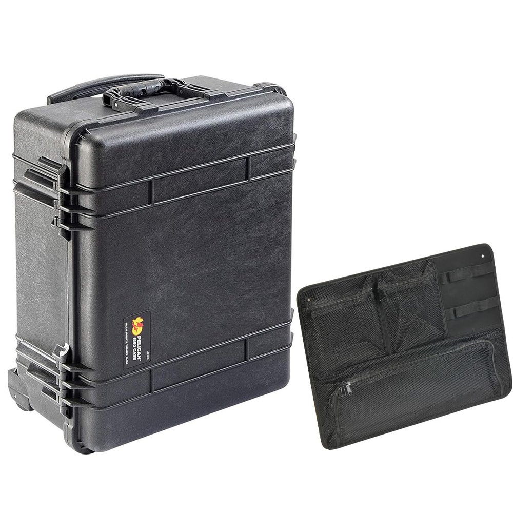 Pelican 1560 Watertight Wheeled Hard Case without Foam Insert, Black, Bundle with PC1569 Lid Organizer