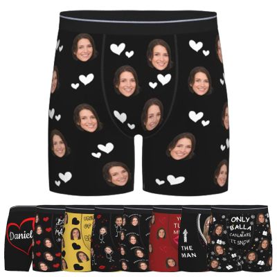 Nsipan Custom Boxers for Men with Funny Face Customized Long Underwear for Boyfriend Husband Personalized with Photo Gifts for Valentines Day Anniversary Birthday