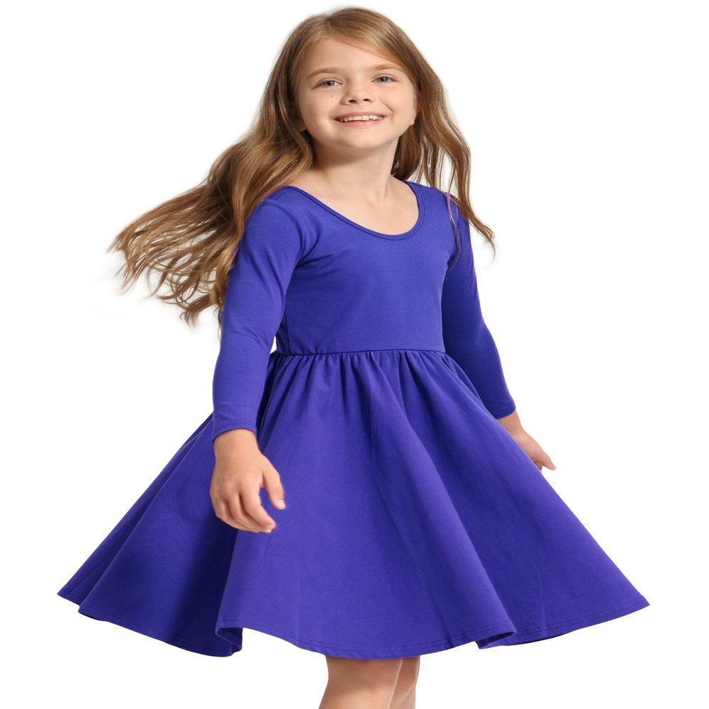 Stelle Girls Cotton Long Sleeve Dress Twirl Dress,Indigo,10 Years