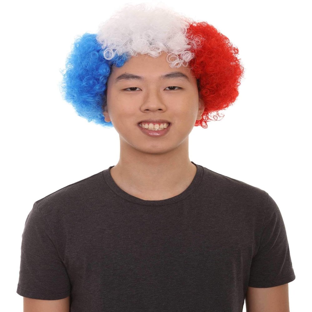 BC GOODS BY Adult Unisex France Jumbo Sport Fun Wigs | Afro Patriotic Wig with Breathable Capless Cap for Men and Women| Synthetic Fiber Wig Perfect for Sport's and Halloween Cosplay