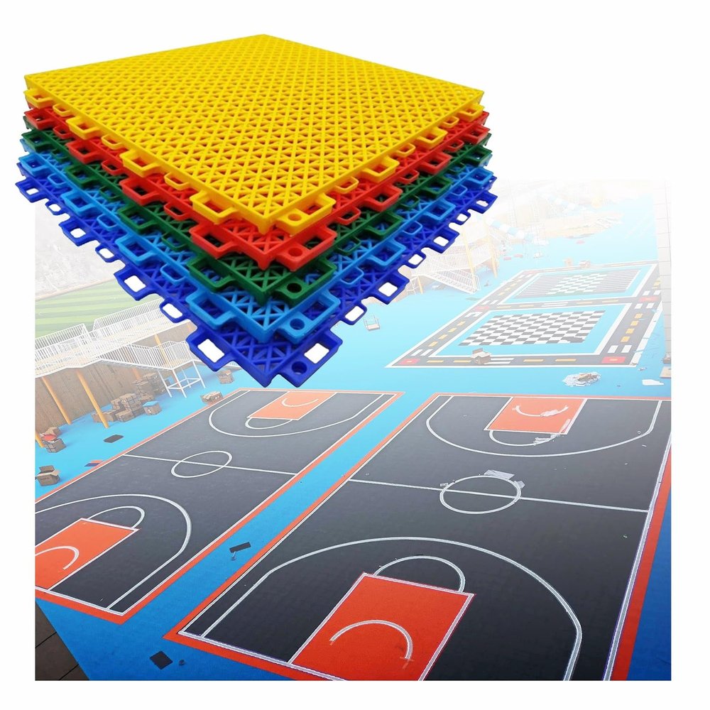 KYTGFH 10PCS 12in Outdoor Court Floor Tiles for Basketball Badminton Pickle Balls, Weather Resistant Modular Interlocking Floor Mats,Blue,10PCS