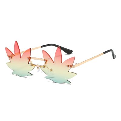 LJCZKA Maple Leaf Shape Sunglasses Women Men - Rimless Funky Glasses Rave Festival Party Halloween Christmas Accessories (Gold Red Yellow Green)