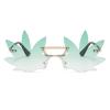 LJCZKA Maple Leaf Shape Sunglasses Women Men - Rimless Funky Glasses Rave Festival Party Halloween Christmas Accessories (Gold Gradient Green) view 2