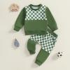 Kutterild Toddler Baby Boy Clothes Checkerboard Long Sleeve Sweatshirts Jogger Pants Newborn Infant Fall Winter Outfit Set (Green, 6-12 Months) view 2