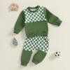 Kutterild Toddler Baby Boy Clothes Checkerboard Long Sleeve Sweatshirts Jogger Pants Newborn Infant Fall Winter Outfit Set (Green, 6-12 Months) view 3