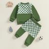 Kutterild Toddler Baby Boy Clothes Checkerboard Long Sleeve Sweatshirts Jogger Pants Newborn Infant Fall Winter Outfit Set (Green, 6-12 Months) view 4