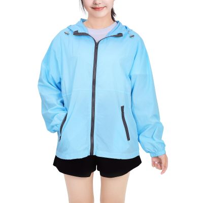 Holibanna Women's Lightweight Jacket Hooded Lightweight Raincoat Outdoor Waterproof Windbreaker with Pockets Cycling Bike (US, X-Large, Regular, Regular, Blue)