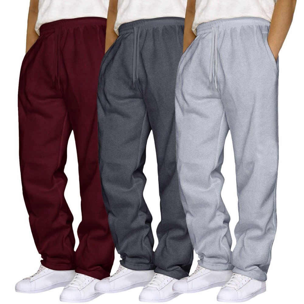 Mens 3 Pack Sweatpants Loose Fleece Casual Trousers Elastic Waist Drawstring Jogger Pants Baggy Running Sports Pants