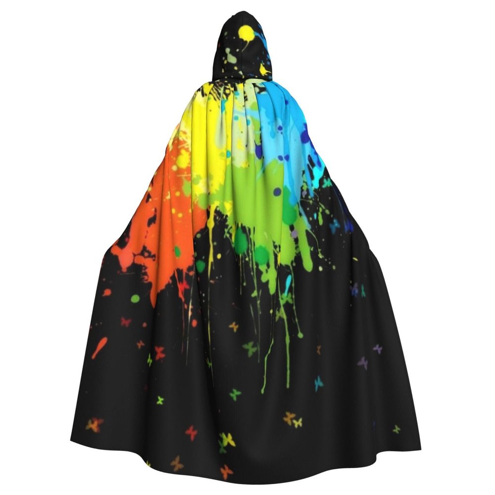 Juiimr Glow in Dark Splatter Neon Long Hooded Cape Cloak For Halloween Carnival Theme Party Cosplay Costume Decor
