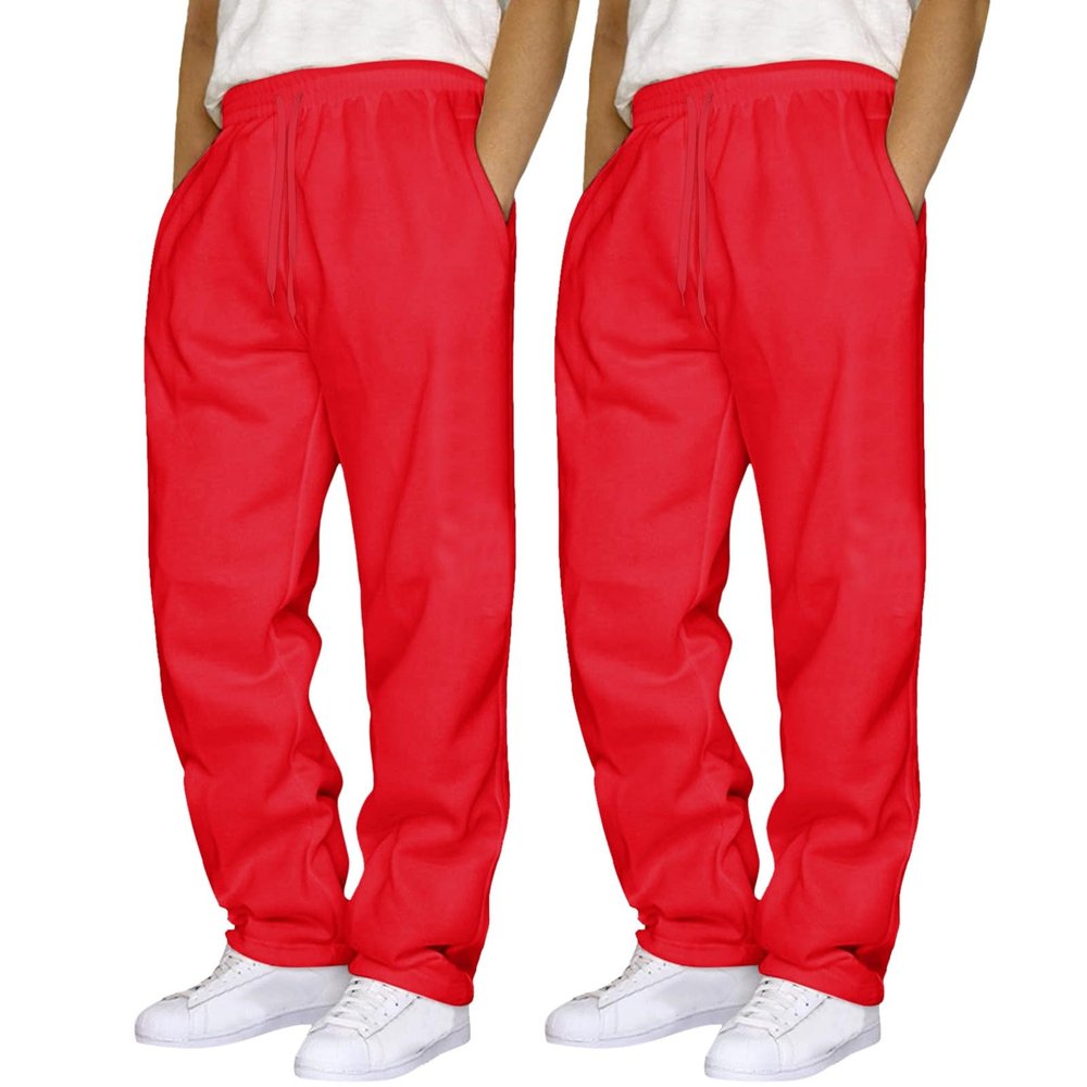 Men's Casual Sweatpants 2 Pack Trousers Heavyweight Fleece Jogger Pants Elastic Waist Drawstring Gym Workout Pants