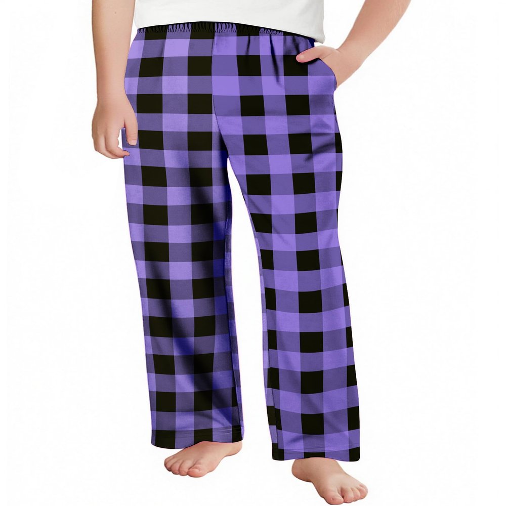 Arshiner Boys Pajama Pants Long Sleep Plaid Pants Soft Lounge Pj Bottoms with Pockets Purple Plaid 11-12 Years