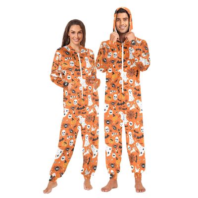 ALAZA Halloween Bat Spider Web Adult Onesie Pajamas Jumpsuit Unisex One-Piece Pajamas for Women Men S Multi