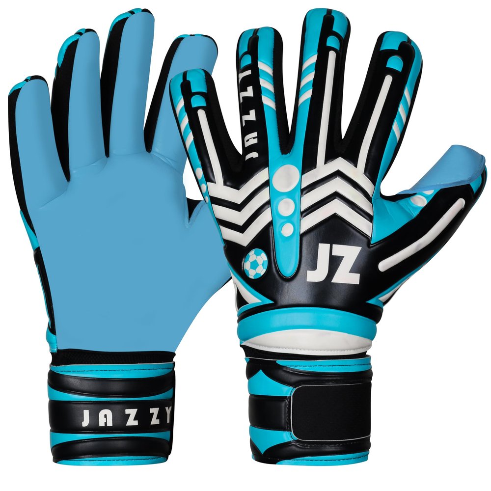 Jazzy Sports Professional Soccer Goalie Gloves for Youth Adult,Goalkeeper Gloves with Removable Finger Protect,Breathable,Strong Grip,6MM Latex Palm,Double Wrist Support (Cyan, 9)