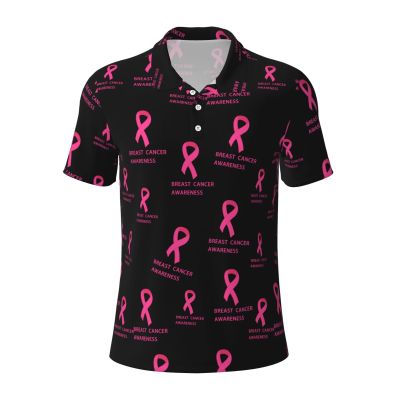 Breast Cancer Golf Shirts for Men, Funny Golf Polo Moisture Wicking Dry Fit Short Sleeve
