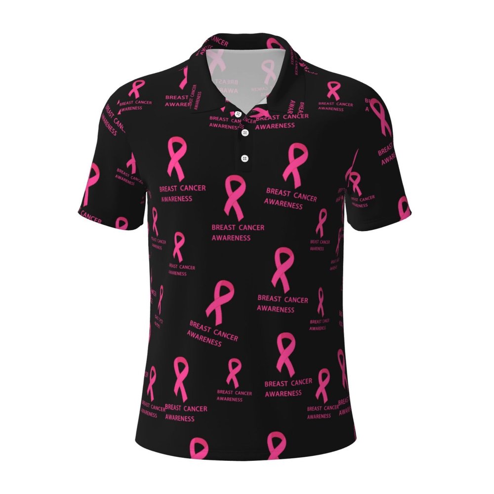 Breast Cancer Golf Shirts for Men, Funny Golf Polo Moisture Wicking Dry Fit Short Sleeve