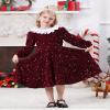 FYMNSI Toddler Girls Christmas Dress Sparkle Sequins Long Puff Sleeve Velvet Dress Detachable Ruffles Collar Kids Fall Winter Outfits Flower Girl Dresses Wedding Birthday Party Gowns Wine Red 3-4T view 2