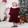 FYMNSI Toddler Girls Christmas Dress Sparkle Sequins Long Puff Sleeve Velvet Dress Detachable Ruffles Collar Kids Fall Winter Outfits Flower Girl Dresses Wedding Birthday Party Gowns Wine Red 3-4T view 4