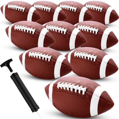 Jerify 12 Pcs Composite Leather Footballs Official Composite Ball Inflatable Football with Pump Indoor Outdoor Football Bulk for Kid Training and Recreational Play(Size 5,Brown White)