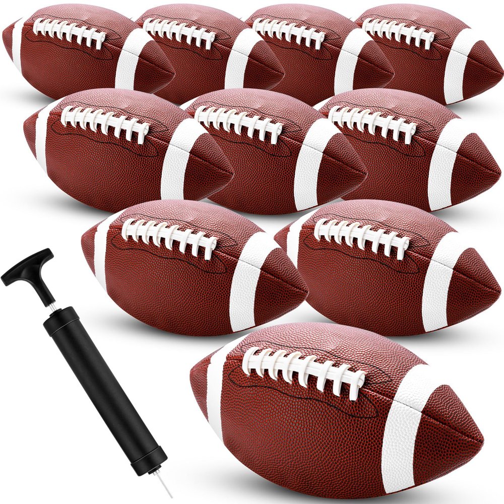 Jerify 12 Pcs Composite Leather Footballs Official Composite Ball Inflatable Football with Pump Indoor Outdoor Football Bulk for Kid Training and Recreational Play(Size 5,Brown White)