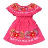 ABAFIP Baby Girls Toddler Kids Mexican Dress Sleeveless Ruffle Floral Embroidery Traditional Fiesta Dress Watermelon Red 3-4T view 1