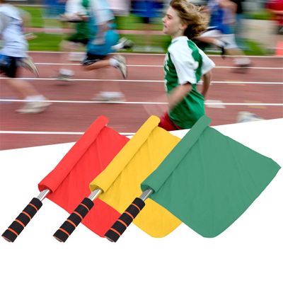 3 Pcs Referee Flag Stainless Flag with Linesman Signal Flags Training Sports Flags Sponge Handle Red Flag for Soccer Volleyball Football Competition Supplies 12.6 x 12.4Inch(Yellow, Red, Green)
