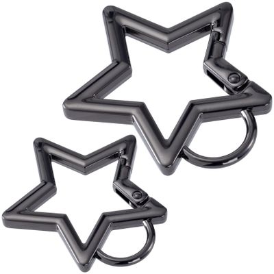 Isslly 2 PCS Star Snap Clips, Zinc Alloy Heavy Duty Star Shaped Keychain Clip with 2 Sizes, Cute Clip for Bags, Backpack, Keys - Black