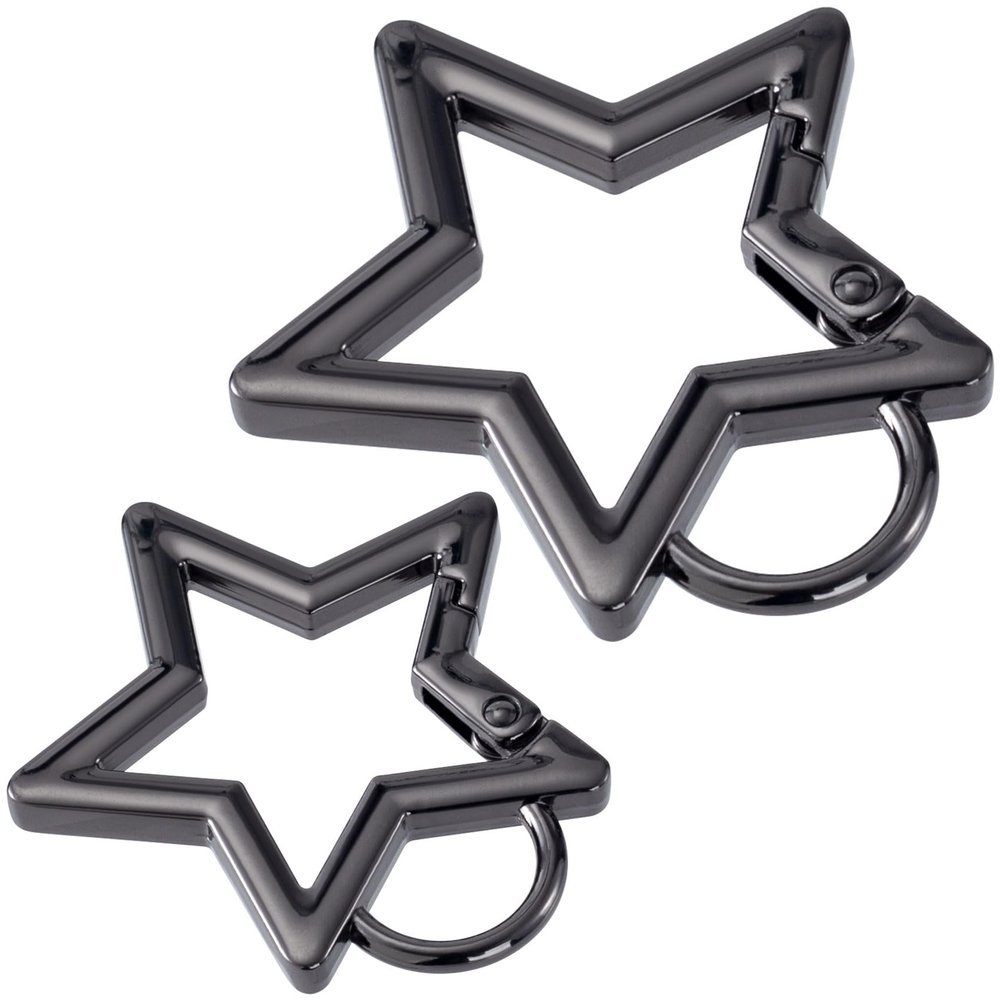 Isslly 2 PCS Star Snap Clips, Zinc Alloy Heavy Duty Star Shaped Keychain Clip with 2 Sizes, Cute Clip for Bags, Backpack, Keys - Black