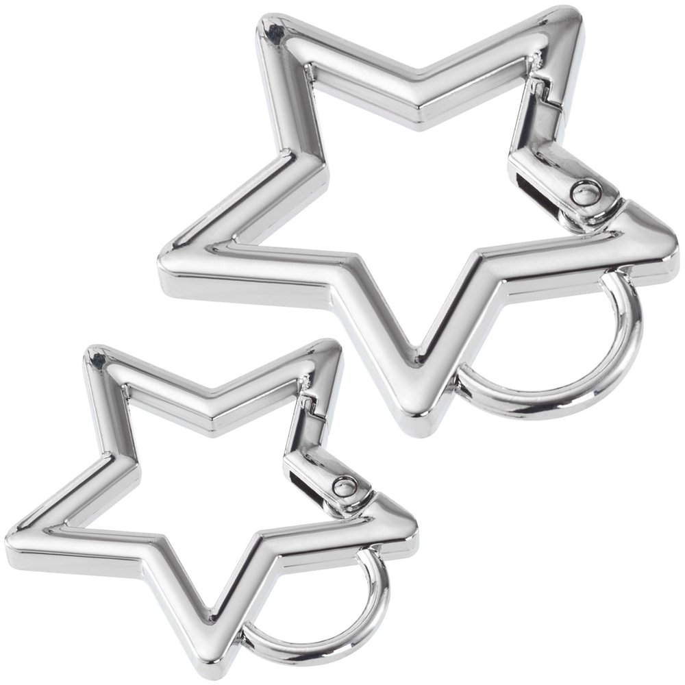 Isslly 2 PCS Star Snap Clip, Zinc Alloy Heavy Duty Star Shaped Keychain Clip with 2 Sizes for Bags, Backpack, Keys - Silver