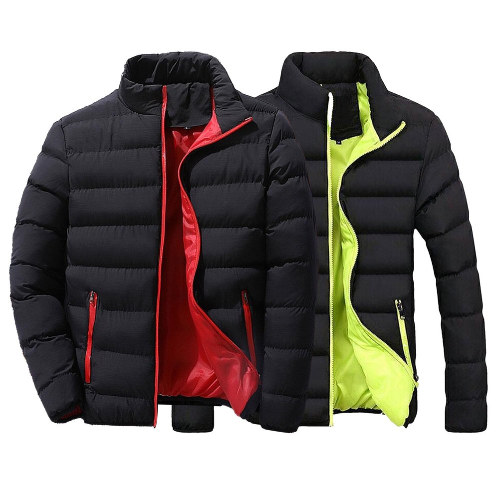 QOAAIE 1/2 Pack Winter Puffer Jacket for Men Stand Collar Warm Thicken Puffy Jacket Insulated Down Coat for Hiking Travel (Black1/Black5,Large)