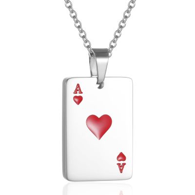 Ace of Spades Urn Necklace For Ashes For Men Women Good Luck Poker Card Cremation Jewelry Stainless Steel Keepsake Memorial Pendant (Red)