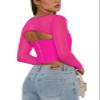 REORIA Women's Cute Trendy Mesh Long Sleeve Boned Square Neck Fall Crop Tops Corset 2024 Slim Fitted Going Out Outfits Valentines Day Shirts (Neon Rose Red Large) view 2