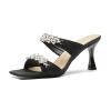 ALISSE Women's Rhinestone Square Toe Heeled Sandals Slip On Peep Toe Stilettos Heels Mules Slippers Slides Fashion Backless Pump Shoes(Black,8.5) view 1