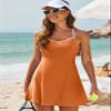 Aleumdr Women's Ribbed One Piece Swimsuits Tummy Control Bathing Suits Padded Push up Skirt with Pocket Orange X-Large view 3