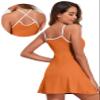 Aleumdr Women's Ribbed One Piece Swimsuits Tummy Control Bathing Suits Padded Push up Skirt with Pocket Orange X-Large view 4