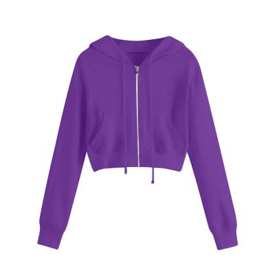 Rkwins Cropped Sweatshirts for Women Zip Up Cute Hoodies Lightweight Long Sleeve Sweatshirt Slim Fit Jacket with Pockets Dark Purple