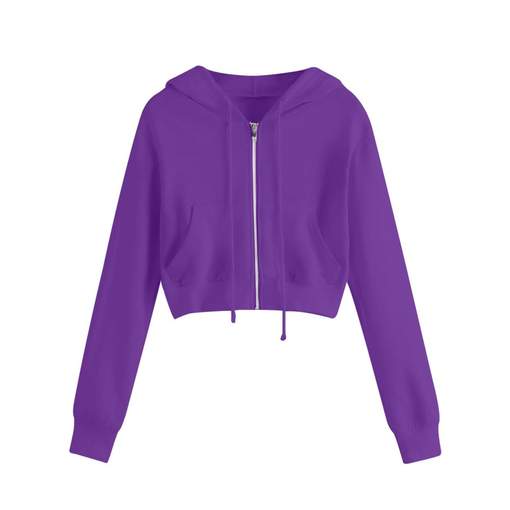 Rkwins Cropped Sweatshirts for Women Zip Up Cute Hoodies Lightweight Long Sleeve Sweatshirt Slim Fit Jacket with Pockets Dark Purple