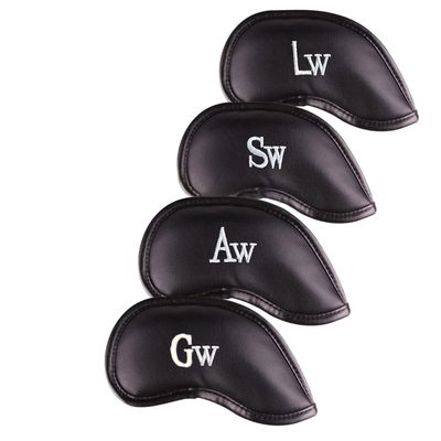 All Teed Up Premium Magnetic Leather Iron and Wedge Golf Club Head Covers | Set of 10 | Fits Most Clubs | Embroidered Club Label on Both Sides of Club Head Cover (Aw,Gw,Sw,Lw (Set of 4 Covers))