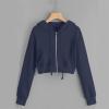 Rkwins Cropped Sweatshirts for Women Zip Up Cute Hoodies Lightweight Long Sleeve Sweatshirt Slim Fit Jacket with Pockets Dark Blue view 2
