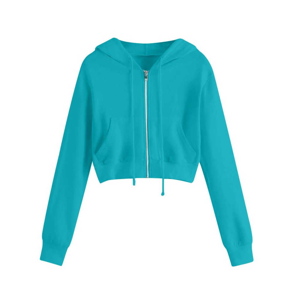 Rkwins Cropped Sweatshirts for Women Zip Up Cute Hoodies Lightweight Long Sleeve Sweatshirt Slim Fit Jacket with Pockets Dark Navy