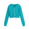 Rkwins Cropped Sweatshirts for Women Zip Up Cute Hoodies Lightweight Long Sleeve Sweatshirt Slim Fit Jacket with Pockets Dark Navy view 1