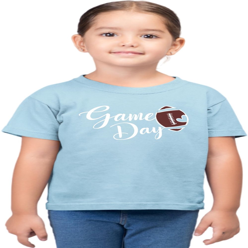 2T Light Blue Toddler Cute Script Game Day Football Heart Toddler T-Shirt