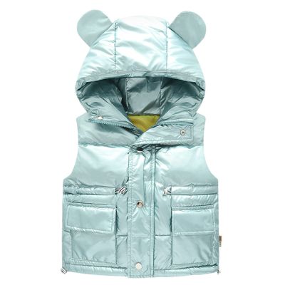 Toddler Boys Girls Puffer Vest Jacket Bear Ears Solid Hooded Jacket Windproof Warm Outwear Baby (Light Blue, 3-4 Years)