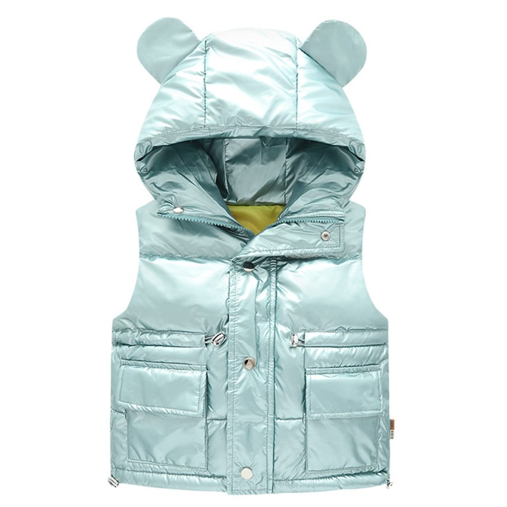 Toddler Boys Girls Puffer Vest Jacket Bear Ears Solid Hooded Jacket Windproof Warm Outwear Baby (Light Blue, 3-4 Years)