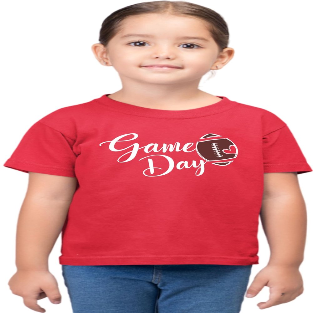 5T Red Toddler Cute Script Game Day Football Heart Toddler T-Shirt