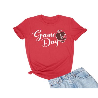 5X-Large Red Mens Cute Script Game Day Football Heart T-Shirt