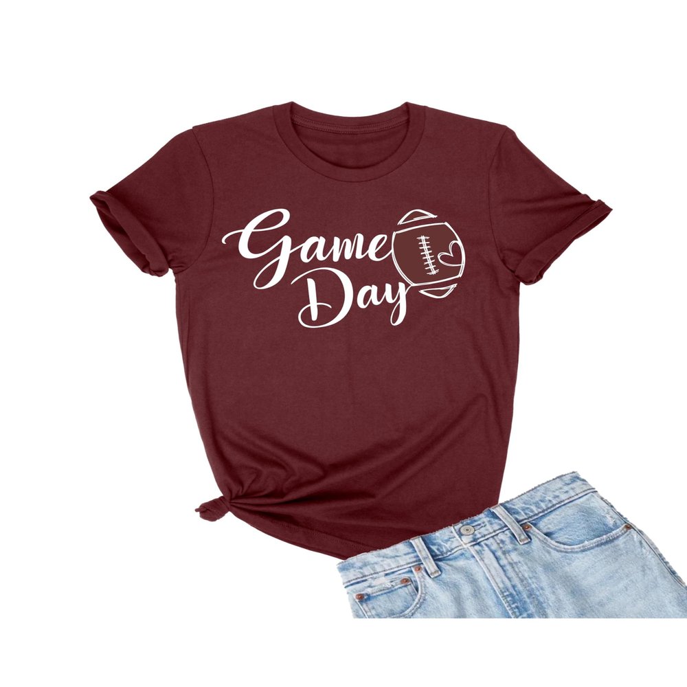 5X-Large Maroon Mens Cute Script Game Day Football Heart T-Shirt