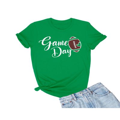XX-Large Kelly Green Mens Cute Script Game Day Football Heart T-Shirt