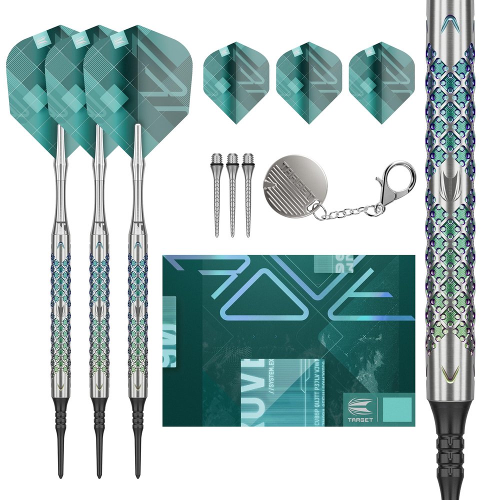Target Darts Rove Soft Tip Darts, 90% Tungsten Dart Set, Barrel 10-20G | Green & Silver Darts, Darts Set with Pixel Tips, Electronic Darts, Soft Tip Darts