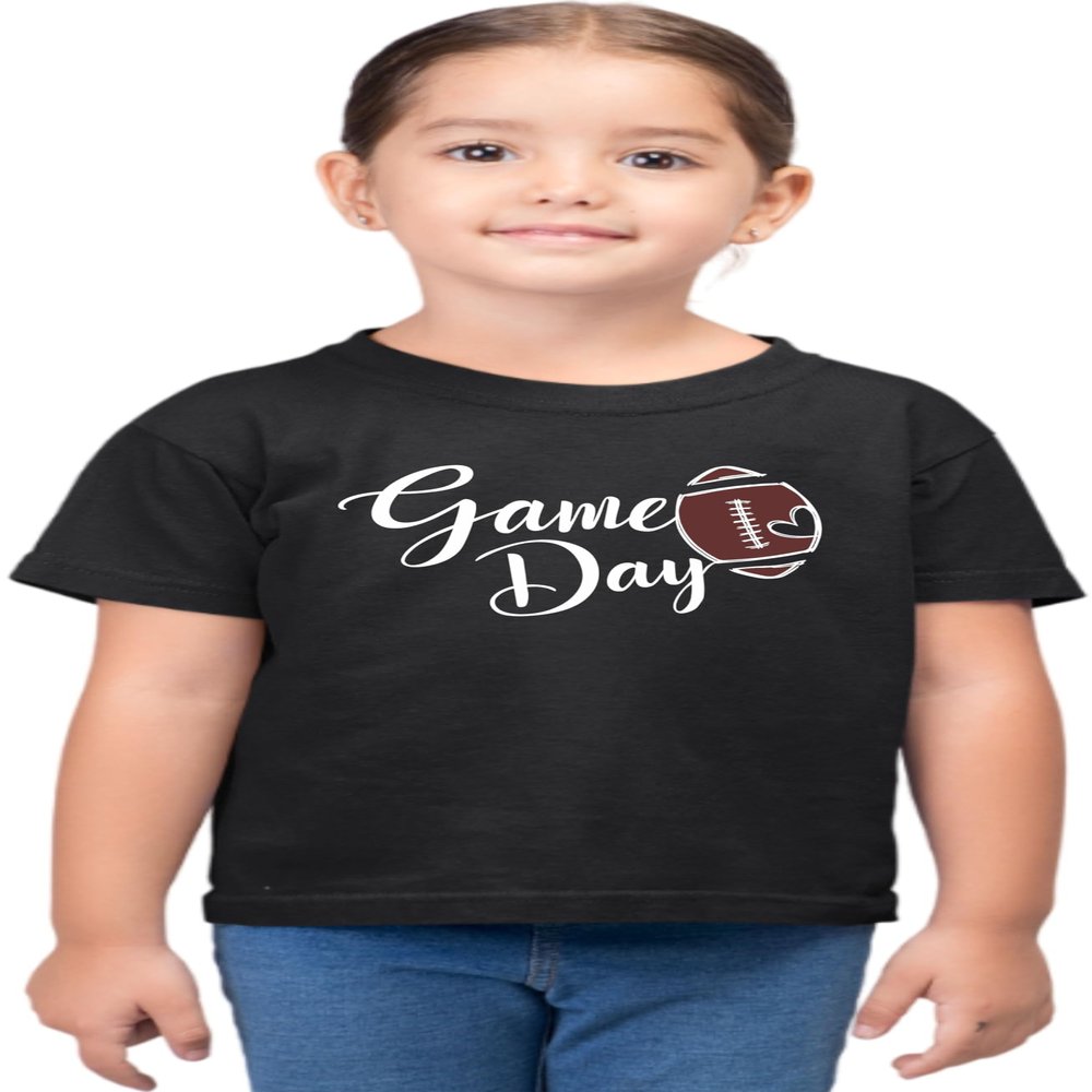 2T Black Toddler Cute Script Game Day Football Heart Toddler T-Shirt